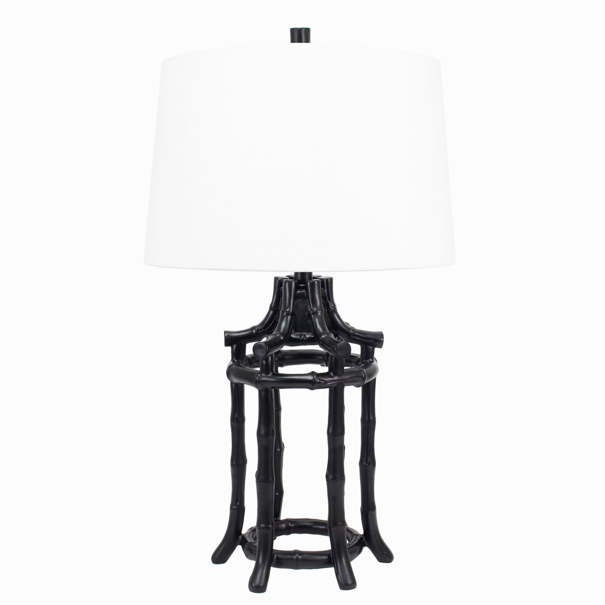 Black Bamboo Tischlampe mit weißer Wäsche Schatten und Gold Lining