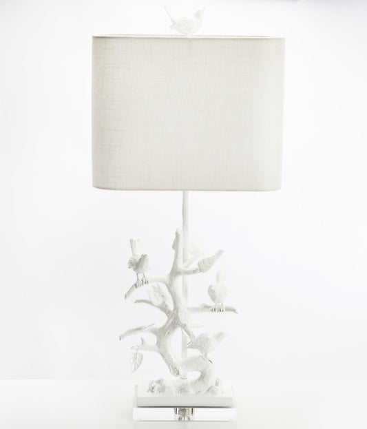 Vogel auf Abzweigtischlampe