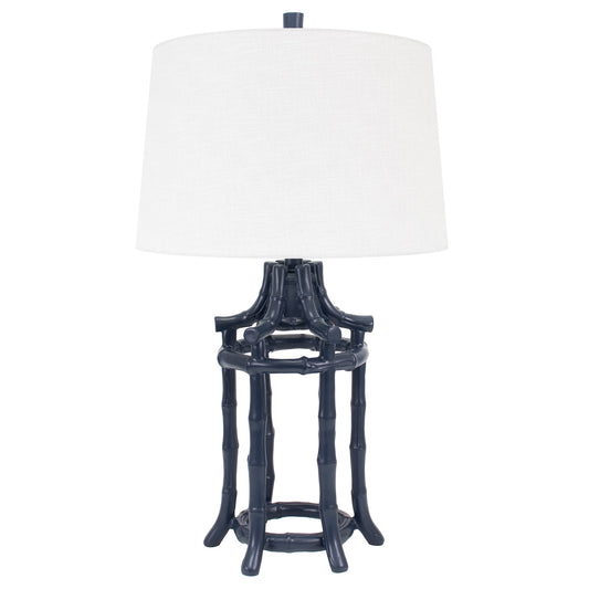 Navy Bamboo Tischlampe mit Casual Linen Shade