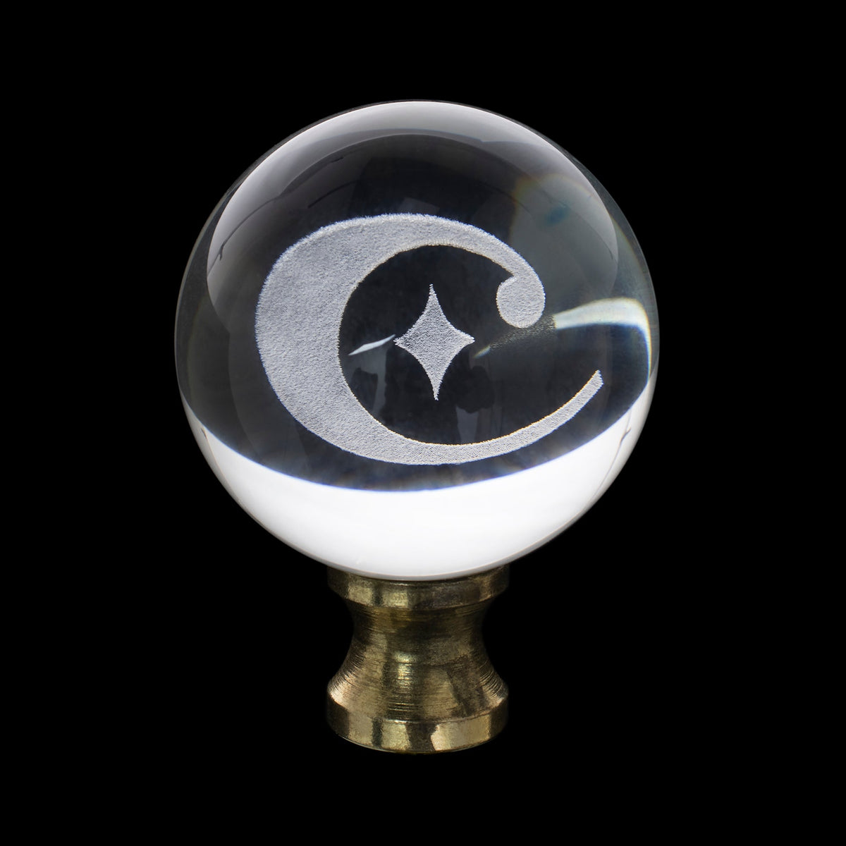 1.5' Crystal Finial w 'C' Logo Etched Inside - Gold Riser