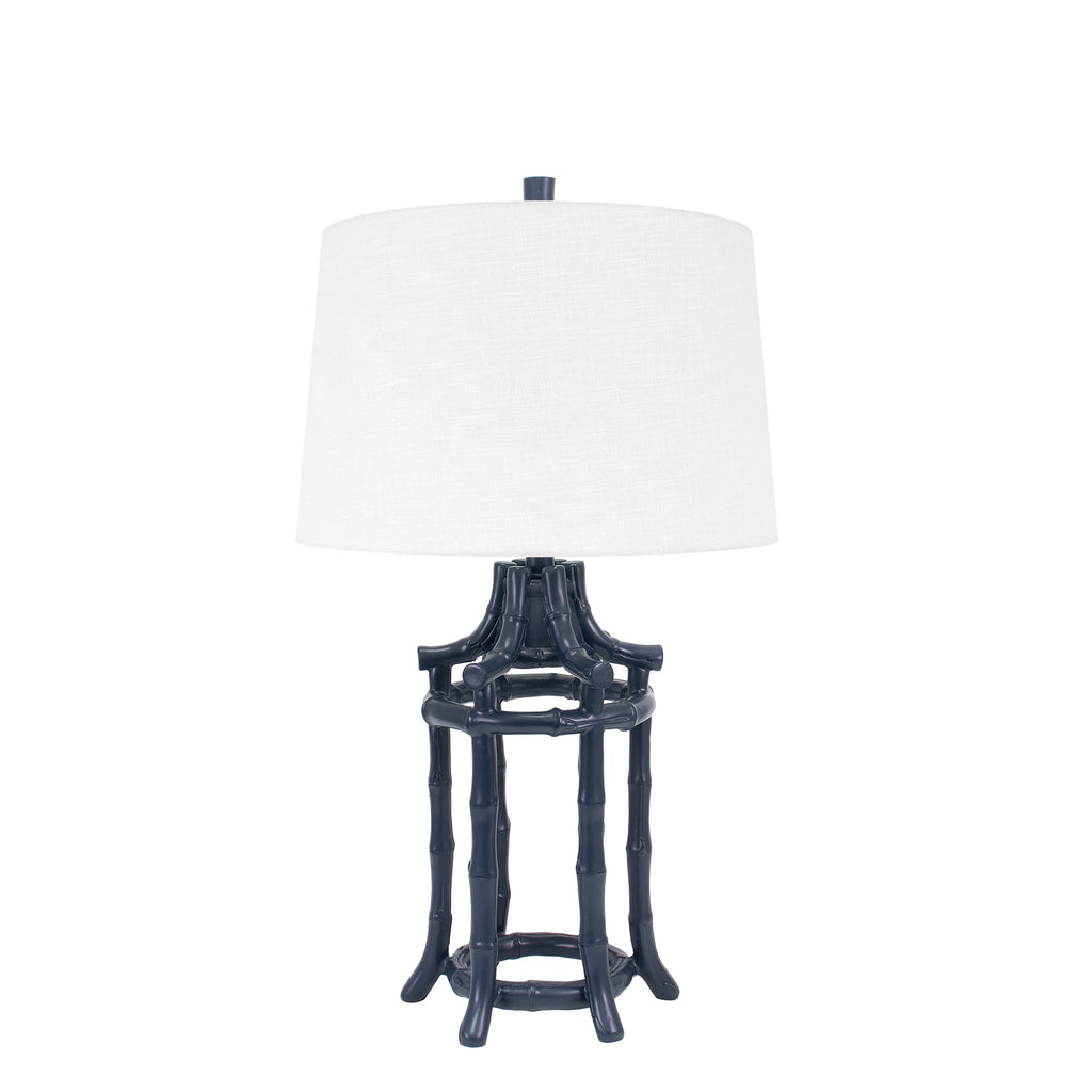 Navy Bamboo Tischlampe mit Casual Linen Shade