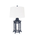 Navy Bamboo Tischlampe mit Casual Linen Shade