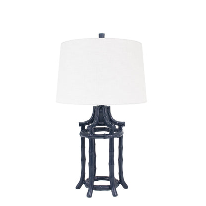Navy Bamboo Tischlampe mit Casual Linen Shade
