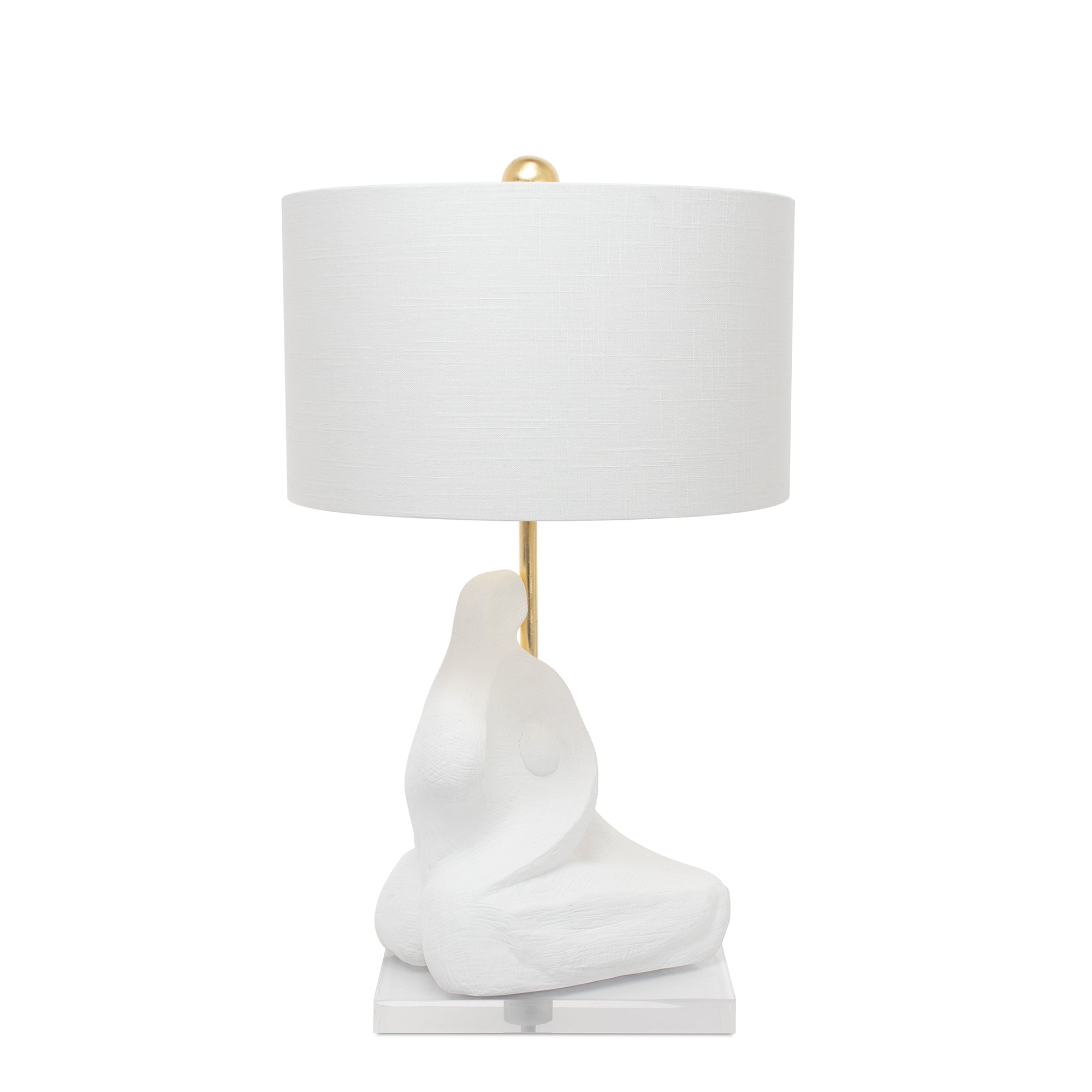 Bettina White Table Lamp mit weißem Leinentrommelton