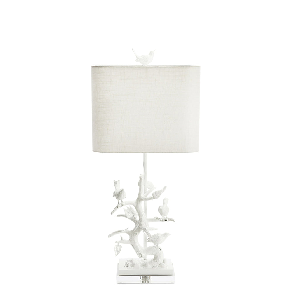 Vogel auf Abzweigtischlampe