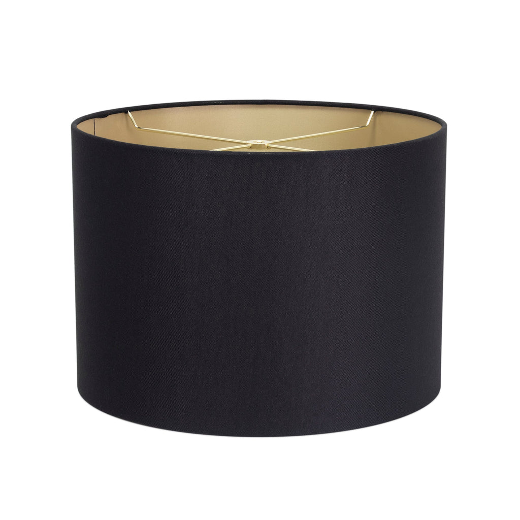 Round Black Linen Drum Shade mit Gold Lining 14' x 14' x 10'