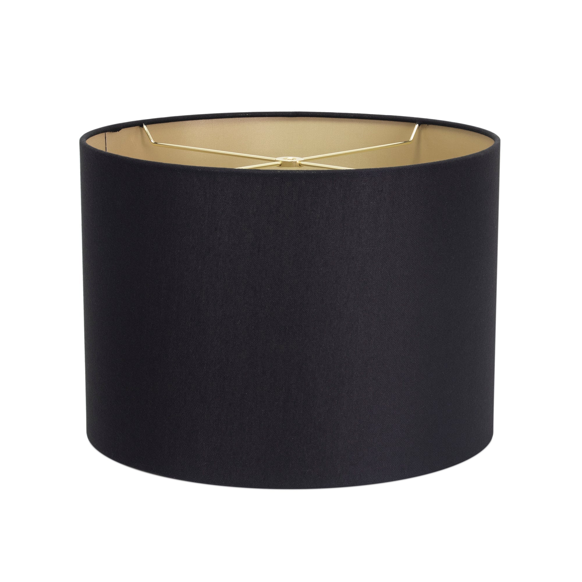 Round Black Linen Drum Shade mit Gold Lining 14' x 14' x 10'