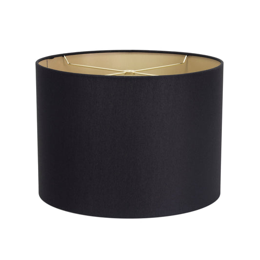 Round Black Linen Drum Shade mit Gold Lining 14' x 14' x 10'