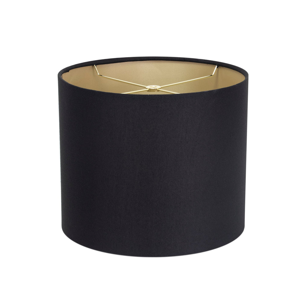 Round Black Linen Drum Shade mit Gold Lining 12' x 12' x 10'
