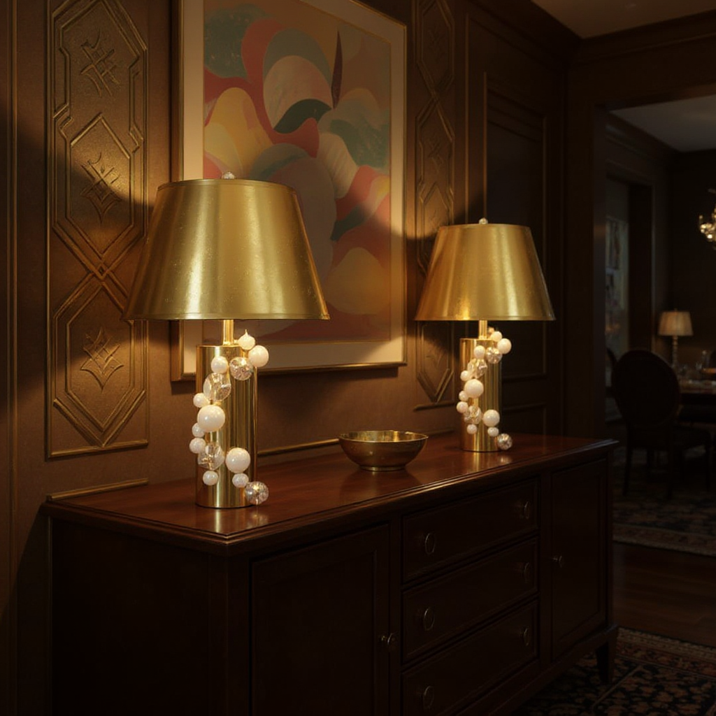 Buble' Tischlampe mit Gold Taperd Shade