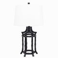 Black Bamboo Tischlampe mit weißer Wäsche Schatten und Gold Lining