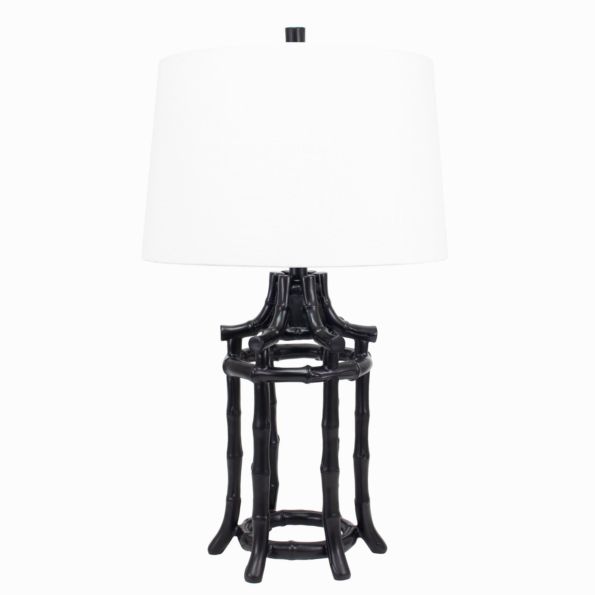 Black Bamboo Tischlampe mit weißer Wäsche Schatten und Gold Lining