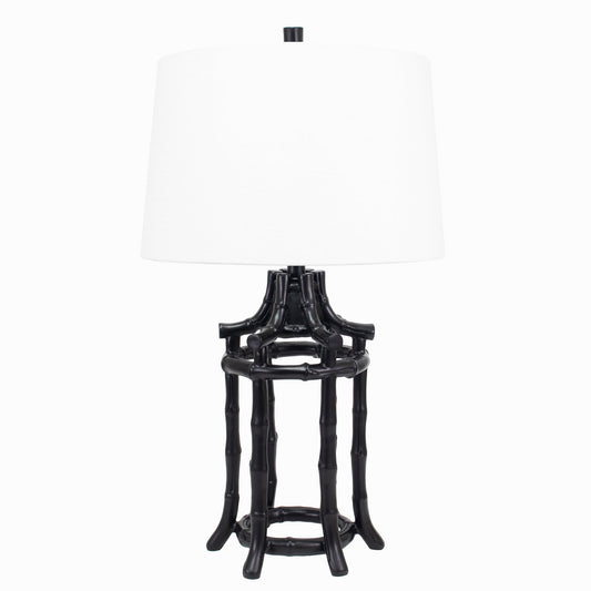 Black Bamboo Tischlampe mit weißer Wäsche Schatten und Gold Lining