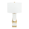 Weiße und Gold Drape Tischlampe mit 15x15x10 Weiß Classic Leinen Shade