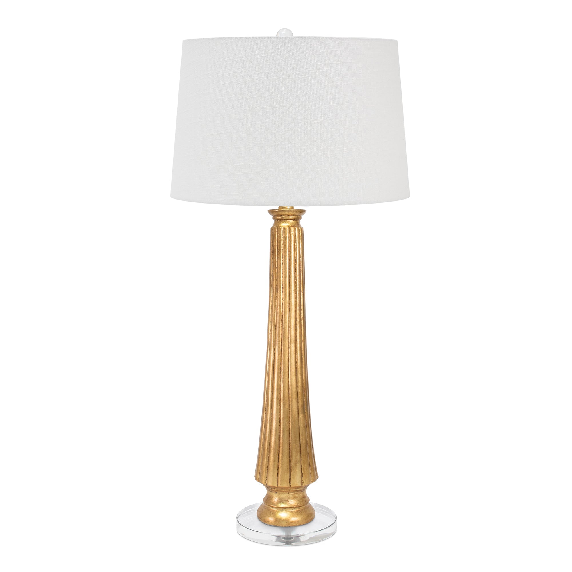 Gold Squire Tischlampe - mit weißem Leinenschatten mit Goldfutter