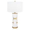 Weiß und Gold Hex Drape Tischlampe mit 17x17x11 Weiß Classic Leinen Shade