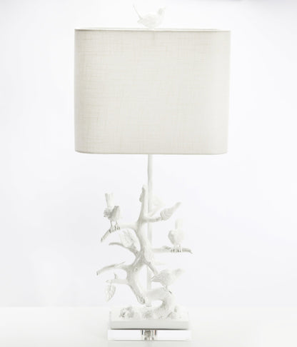 Vogel auf Abzweigtischlampe