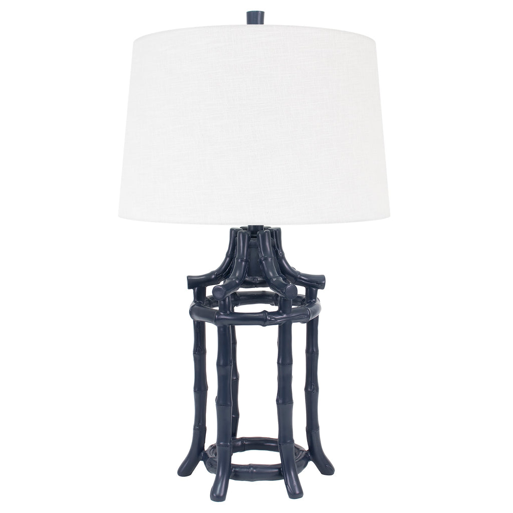 Navy Bamboo Tischlampe mit Casual Linen Shade