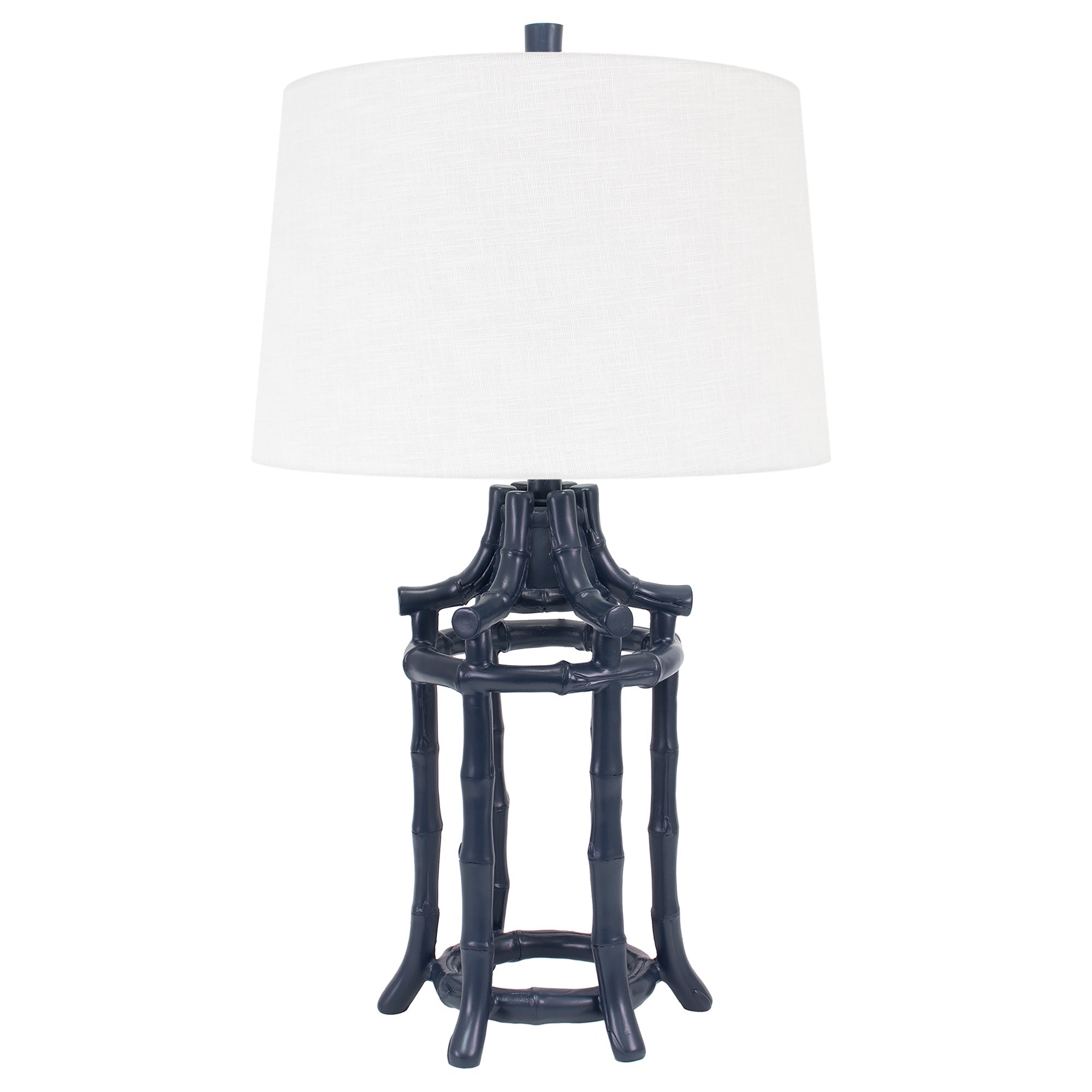 Navy Bamboo Tischlampe mit Casual Linen Shade