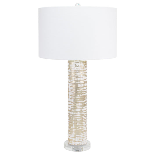 Birkentischlampe mit 16x16x10' White Classic Linen Shade