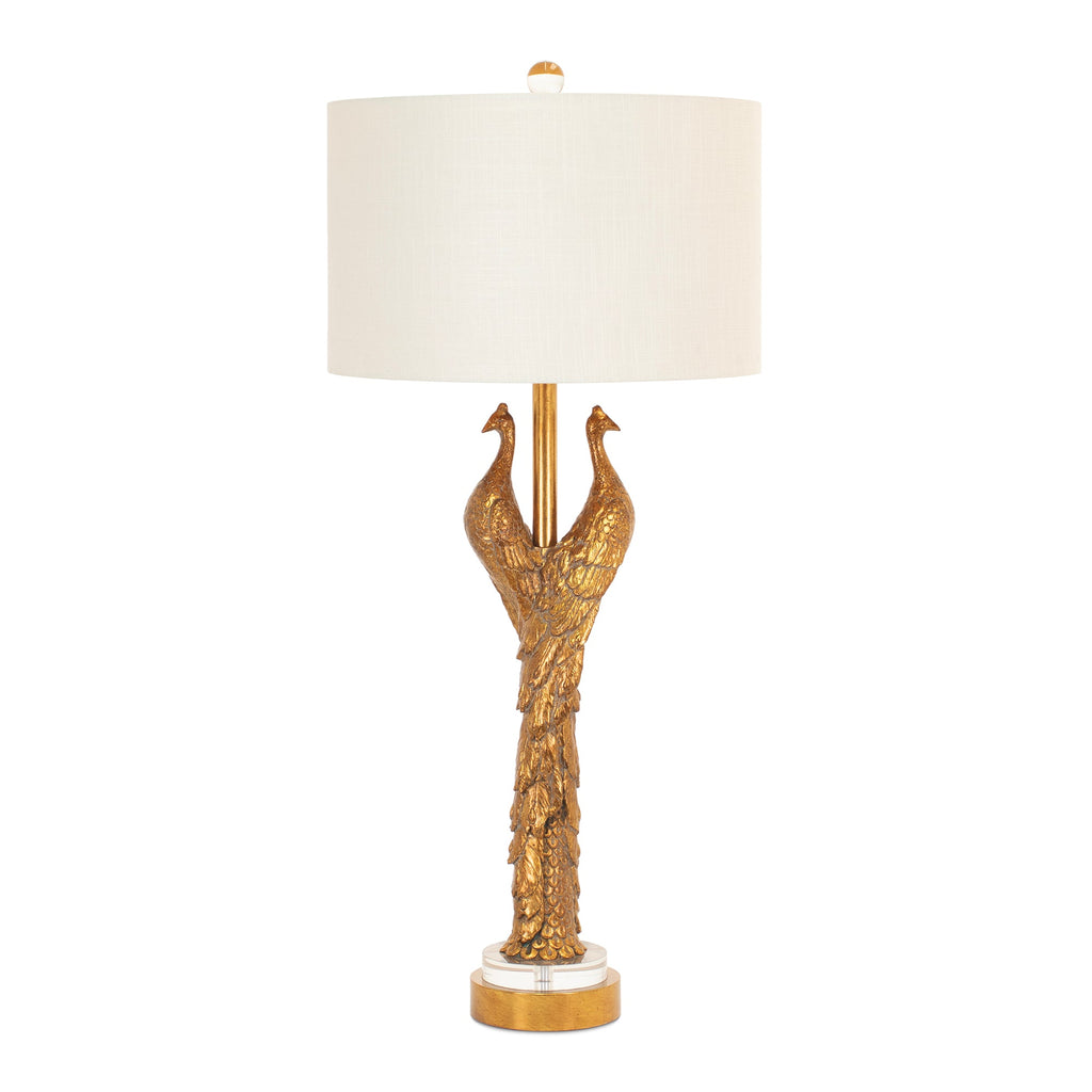 Goldene Pfauentischlampe