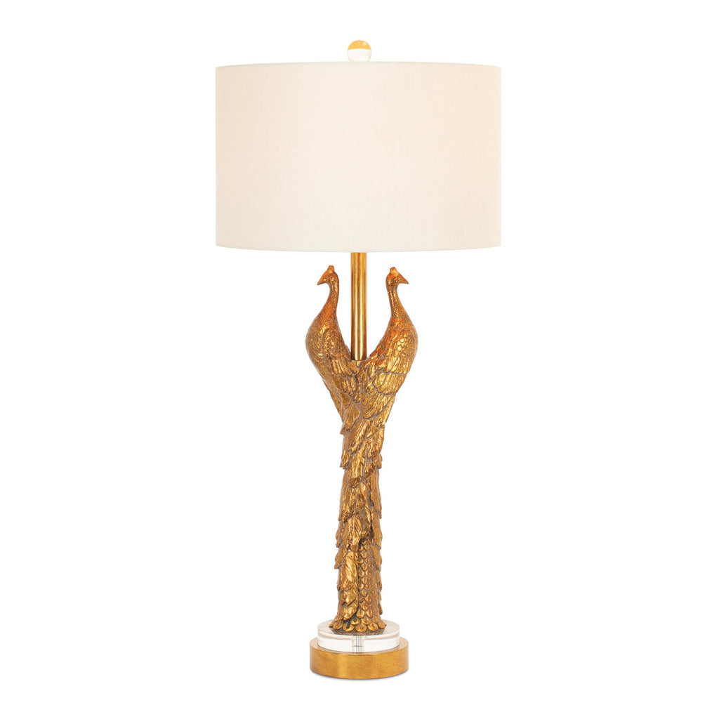 Goldene Pfauentischlampe