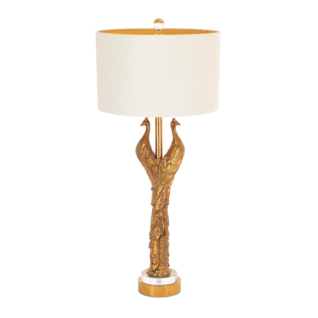 Goldene Pfauentischlampe