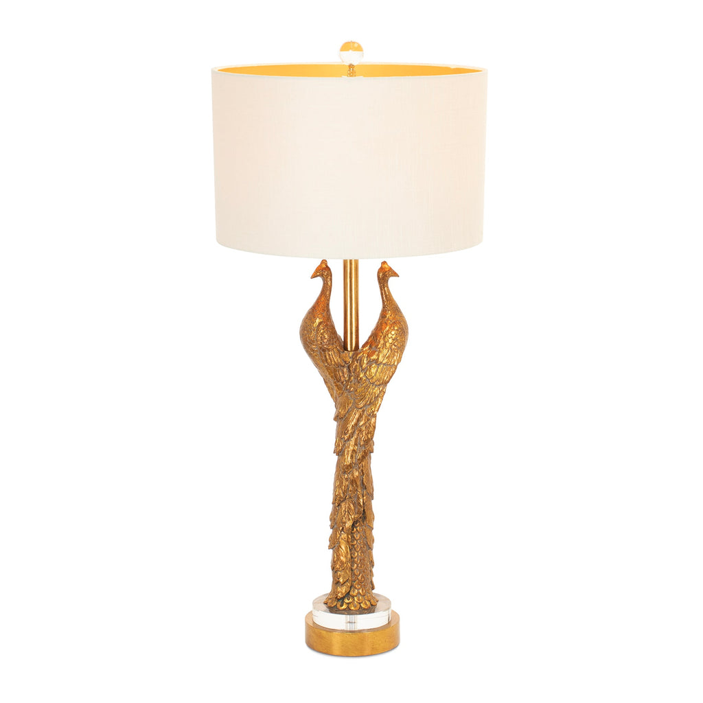 Goldene Pfauentischlampe