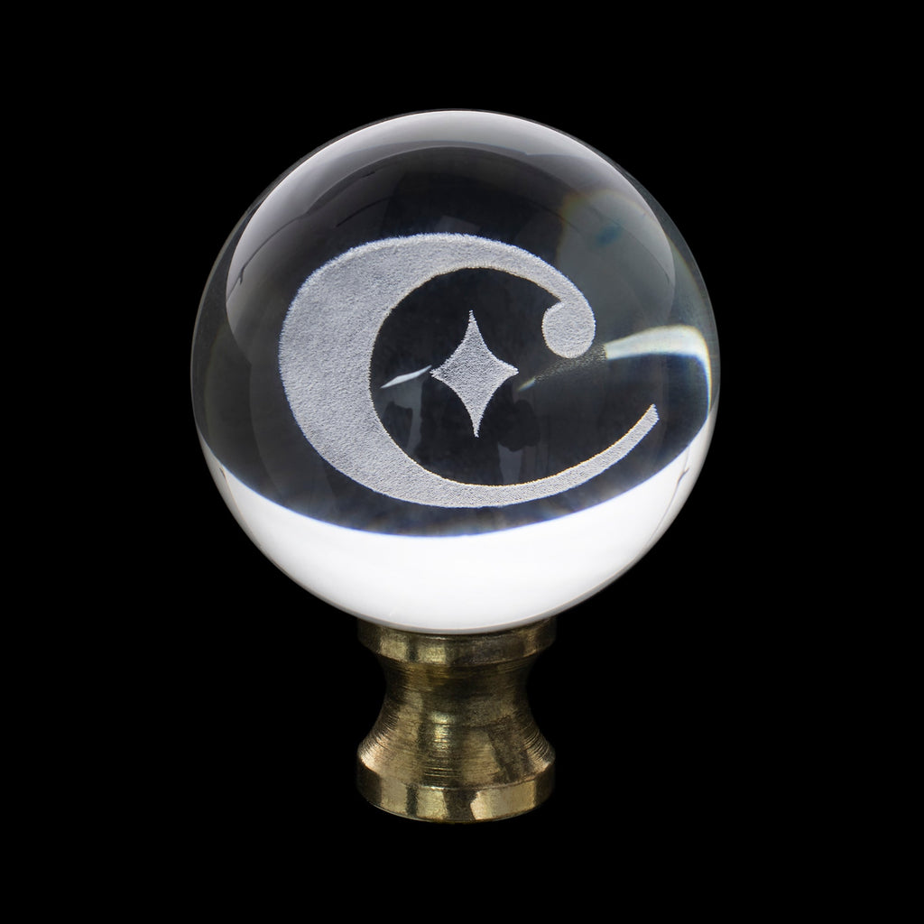 1.5' Crystal Finial w 'C' Logo Etched Inside - Gold Riser