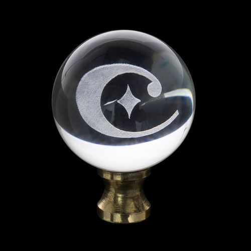 1.5' Crystal Finial w 'C' Logo Etched Inside - Gold Riser