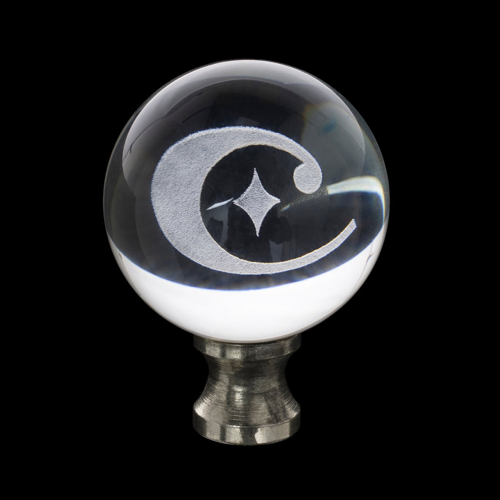 1.5' Crystal Finial w 'C' Logo Etched Inside - Silber-Riser
