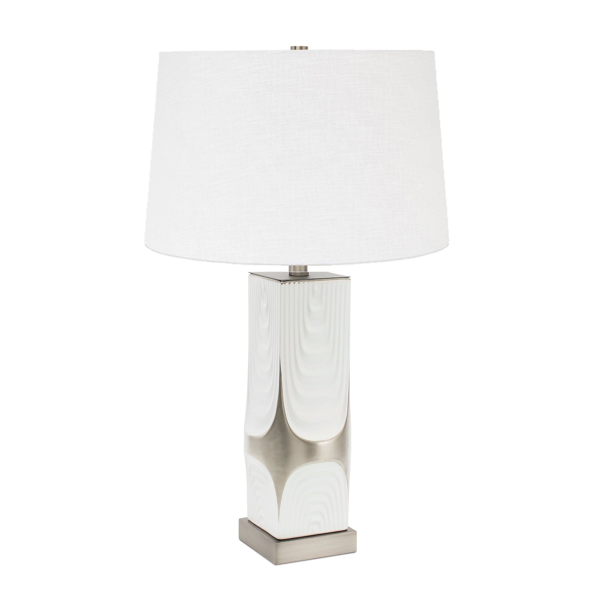 Weiße und silberne Drape Tischlampe mit 14x16x10 weichem silberfarbenem Farbton